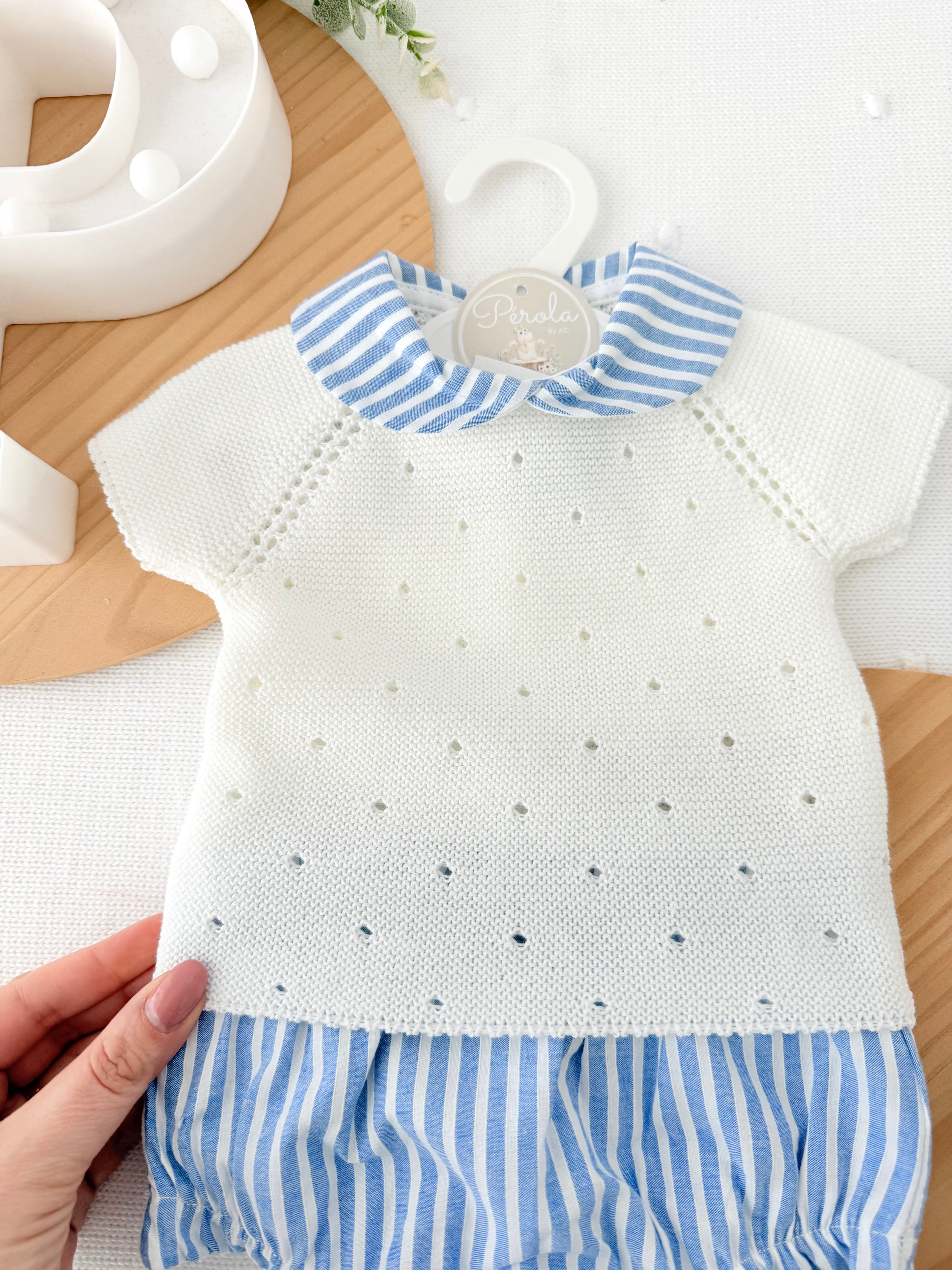 Conjunto riscas Azul: camisola e tapa fraldas