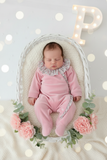 Babygrow tema flores em VELUDO Rosa velho