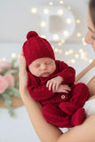 Saída de maternidade vermelho: macacão e gorro Outono Inverno