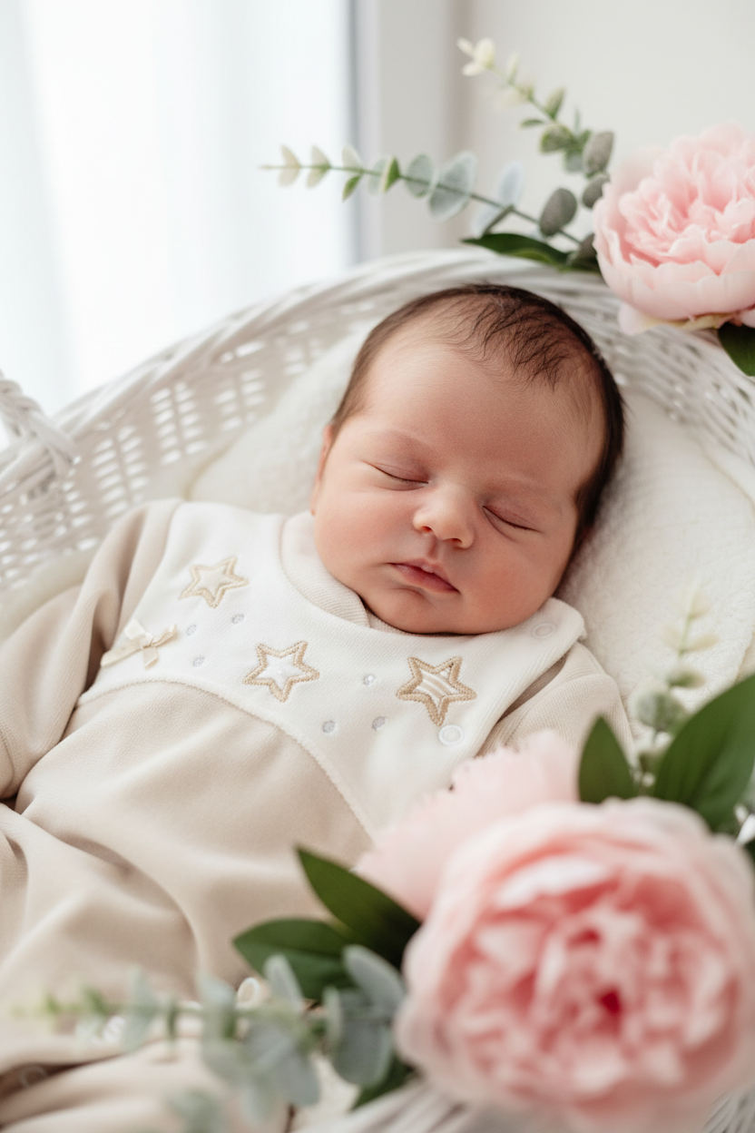 Babygrow Veludo Bebé com Estrelas Bordadas - Recém-Nascido