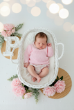 Conjunto rosa flores: camisola e tapa fraldas 1/3M