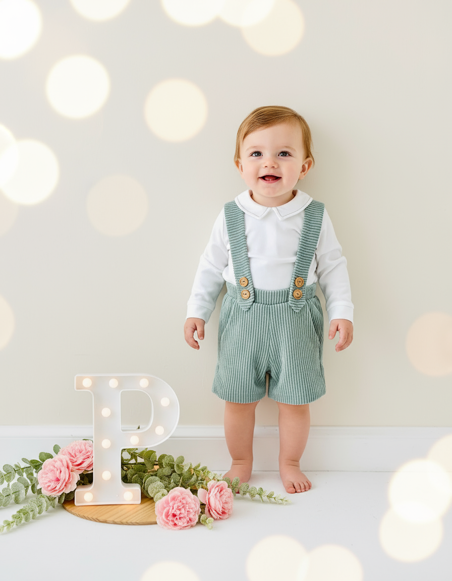Conjunto elegante menino: calções e camisa em flanela