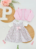 Conjunto: casaco, vestido e camisola com golinha