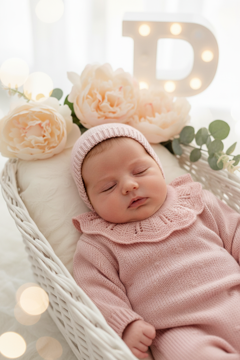 Babygrow e touca Rosa Velho em malha Outono Inverno