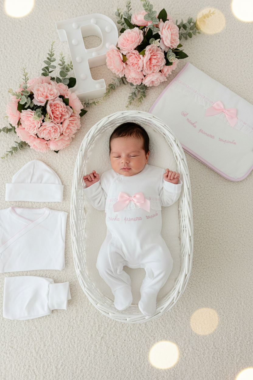 Conjunto primeira roupinha algodão tema renda- oferta carapins