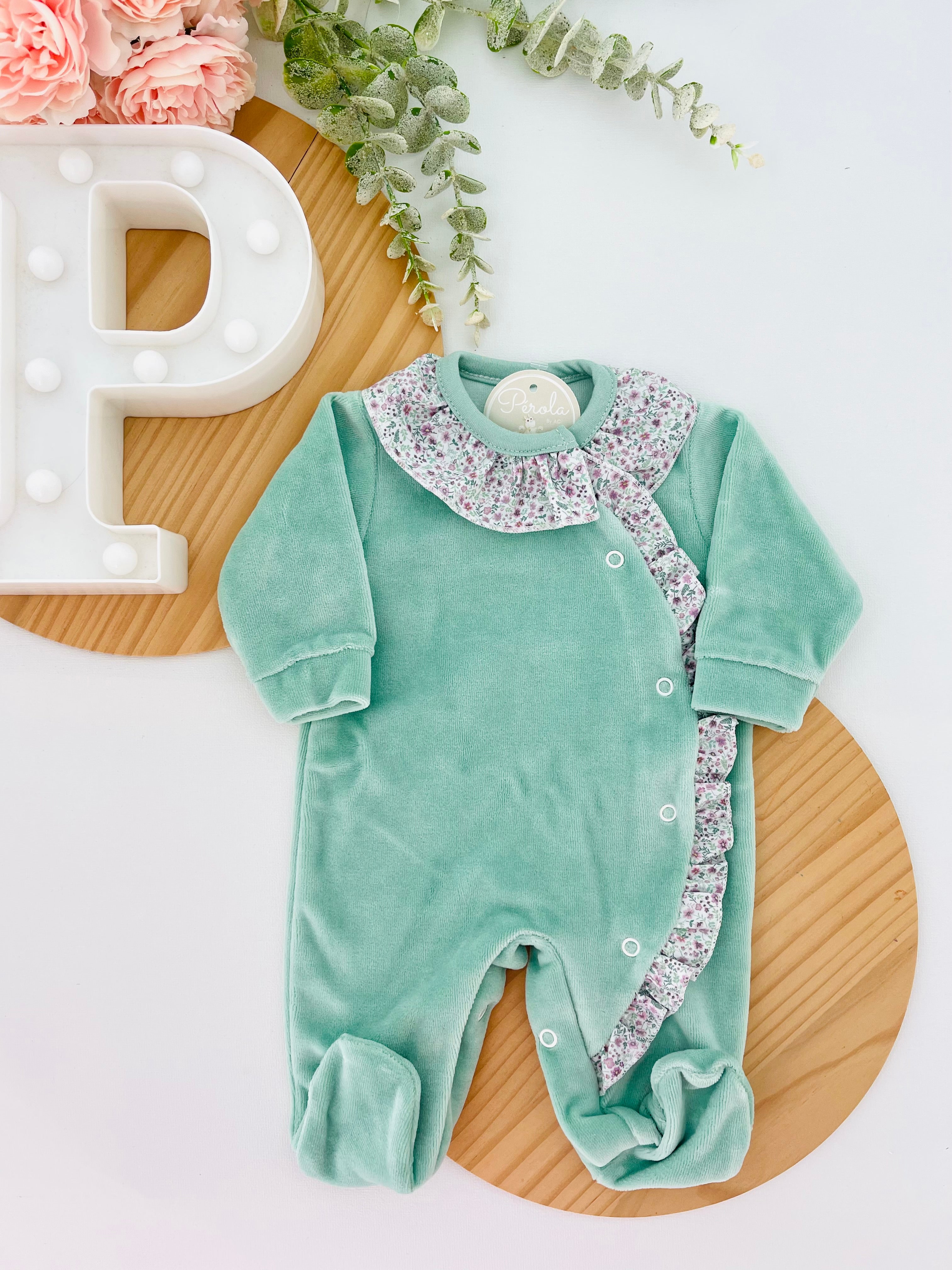 Babygrow em VELUDO- tema flores roxas