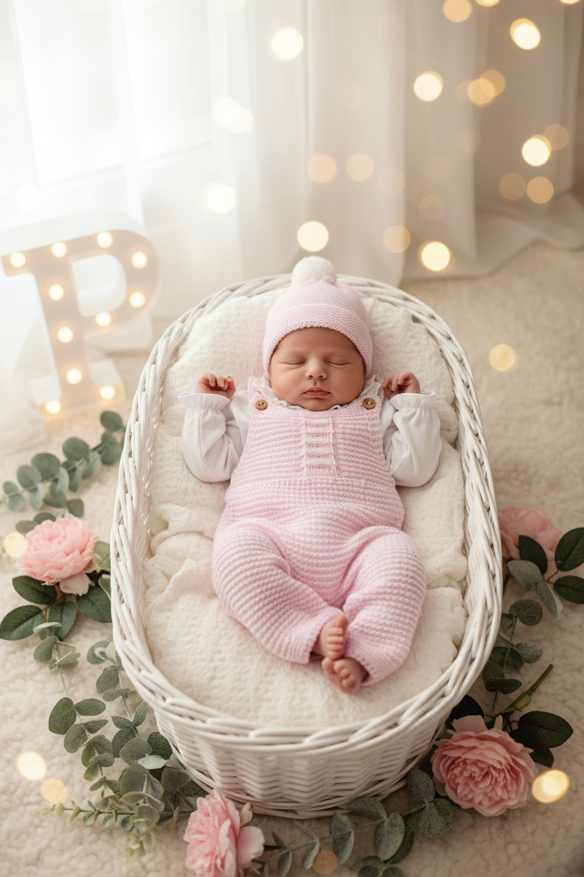 Saída de maternidade ROSA: jardineiras, blusa e gorro 100% algodão Primavera/Verão