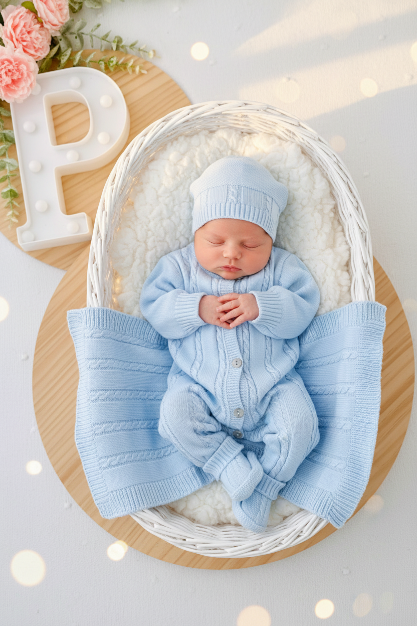Baby Box AZUL- Pack Saída de maternidade 4 peças(manta, babygrow, gorro e carapins)