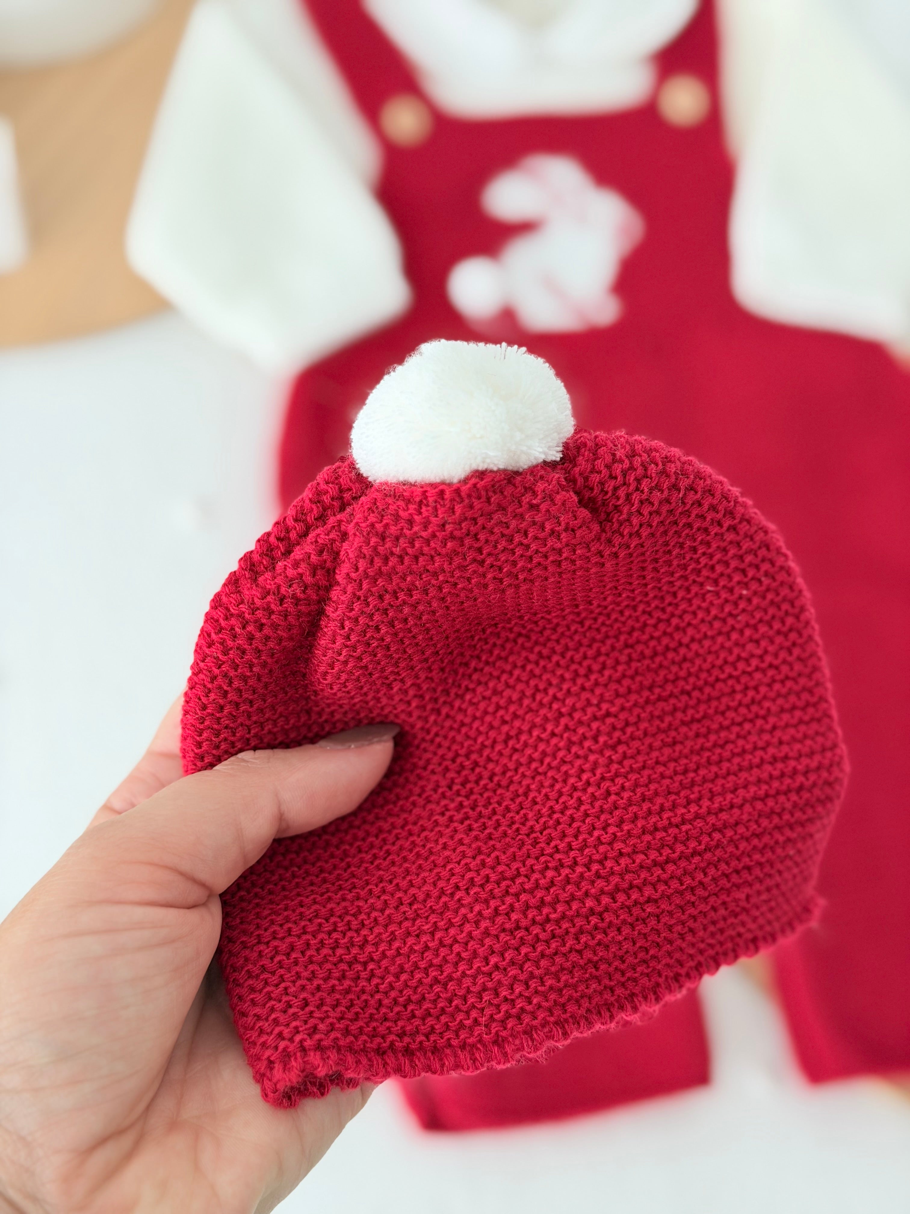 Conjunto coelhinho: jardineiras, camisola e gorro