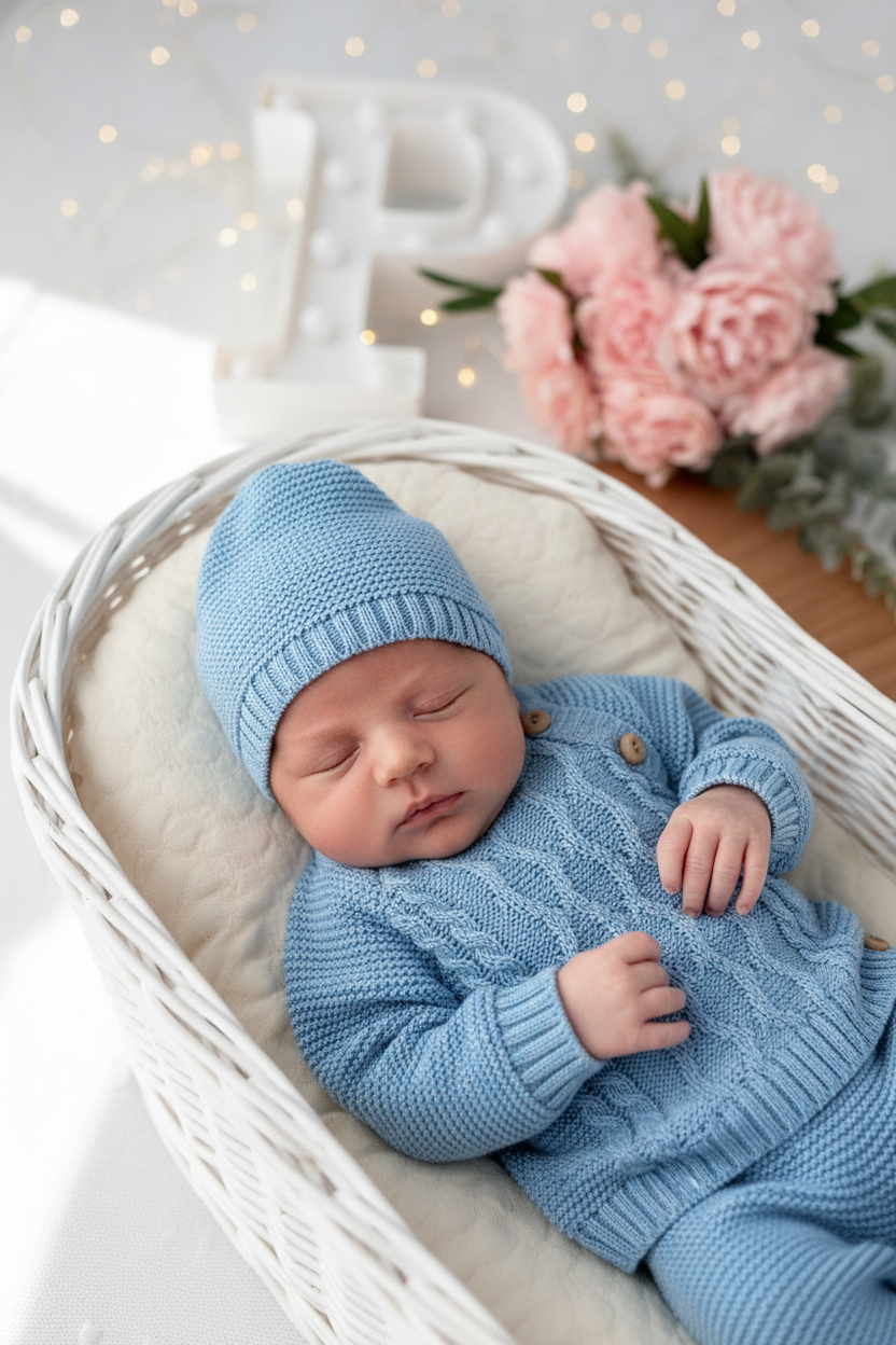 Conjunto malha 100% algodão: camisola, calças e gorro