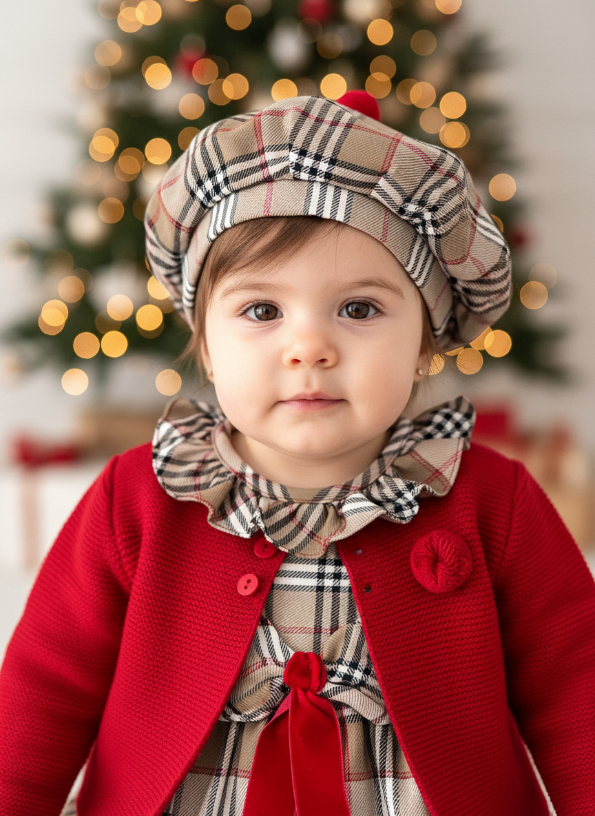 Conjunto Menina estilo Burberry - Vestido e Bóina