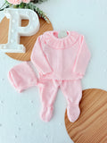 Conjunto doce ternura rosa : camisola , calças e touca