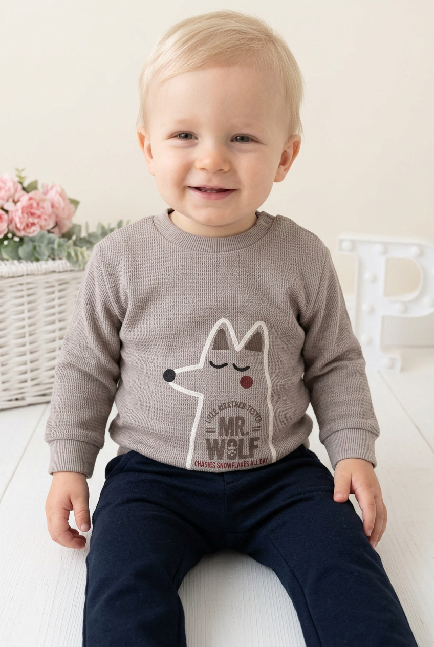 Conjunto menino lobo: camisola e calças de tecido