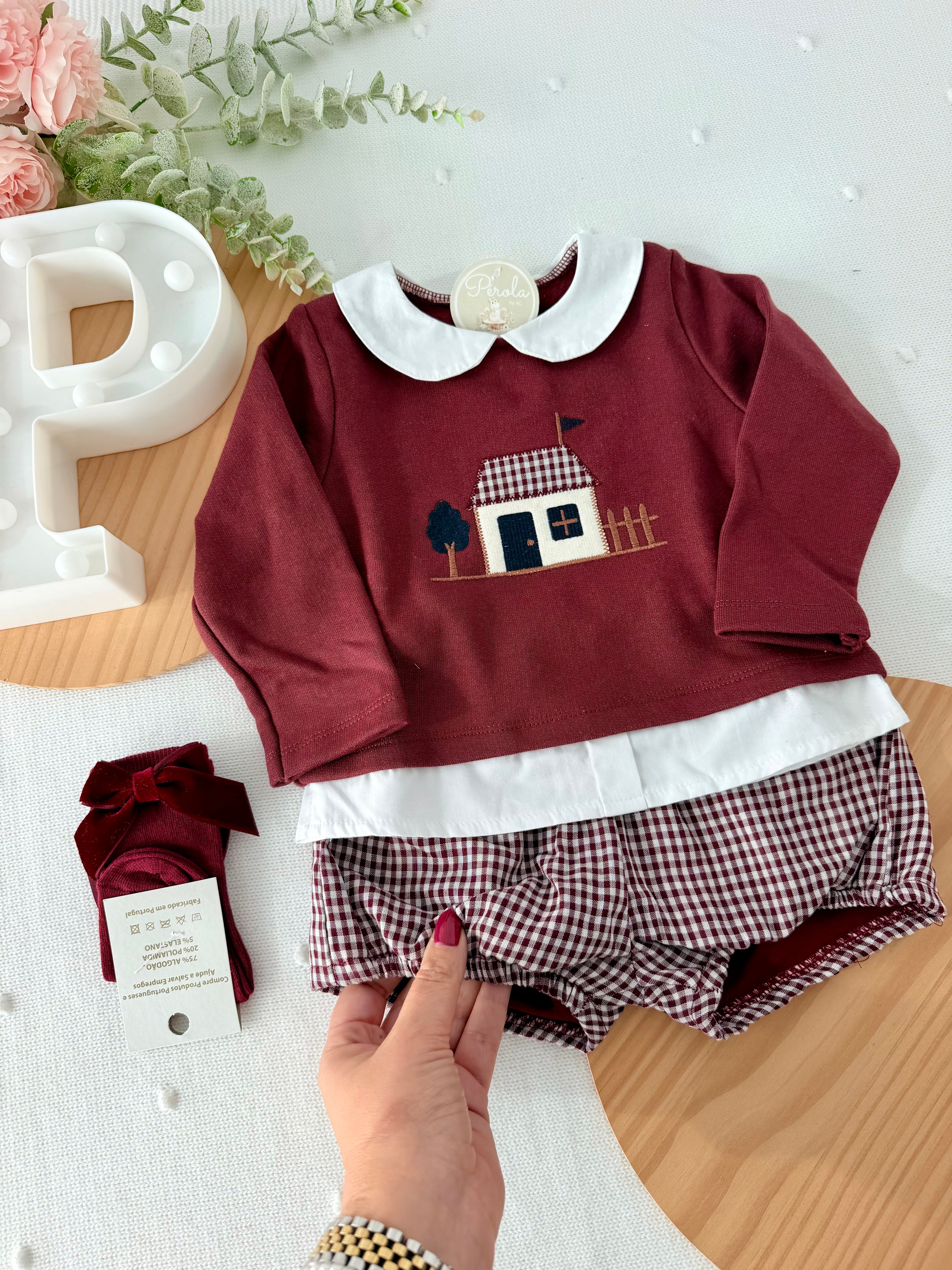 Conjunto casinha unissexo: camisola e calções