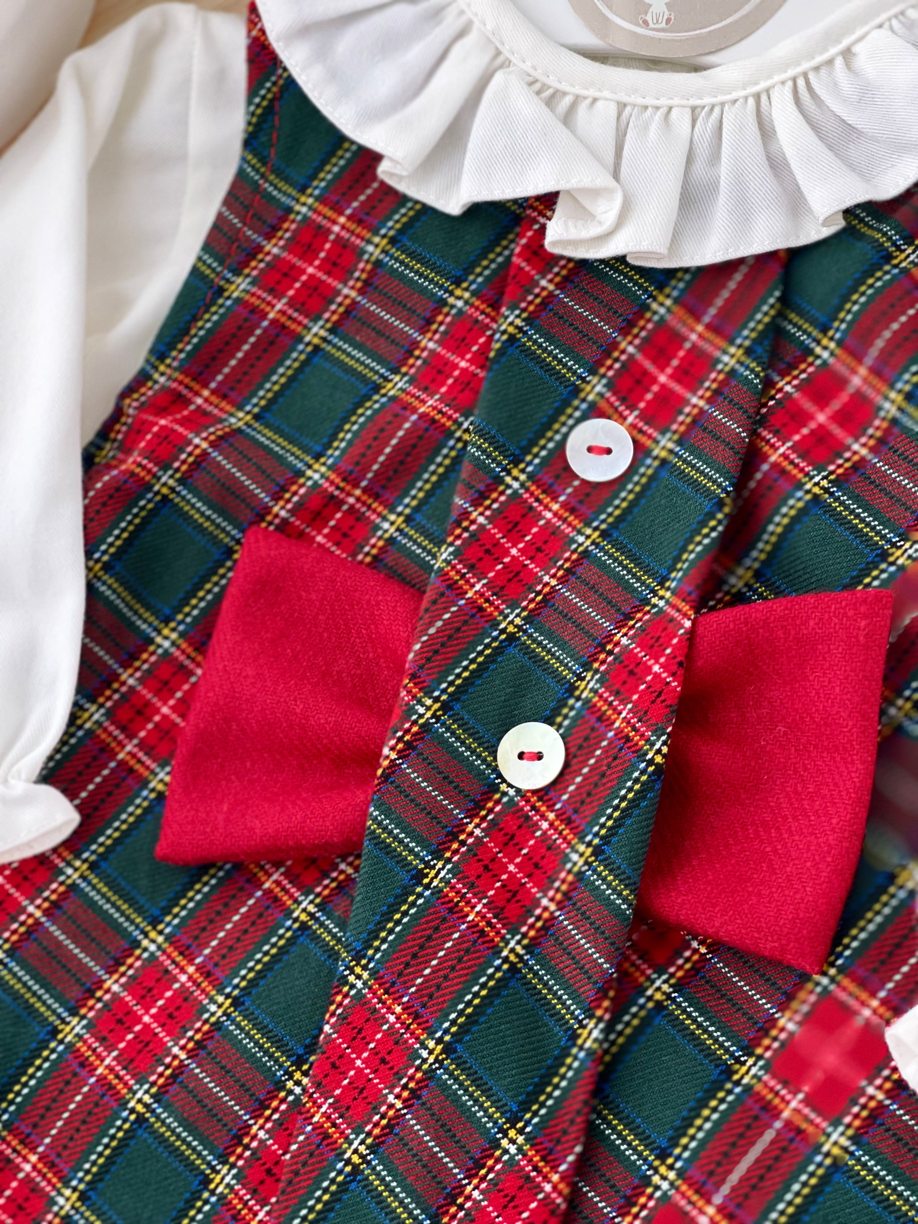 Conjunto laço verde: vestido xadrez  e camisa