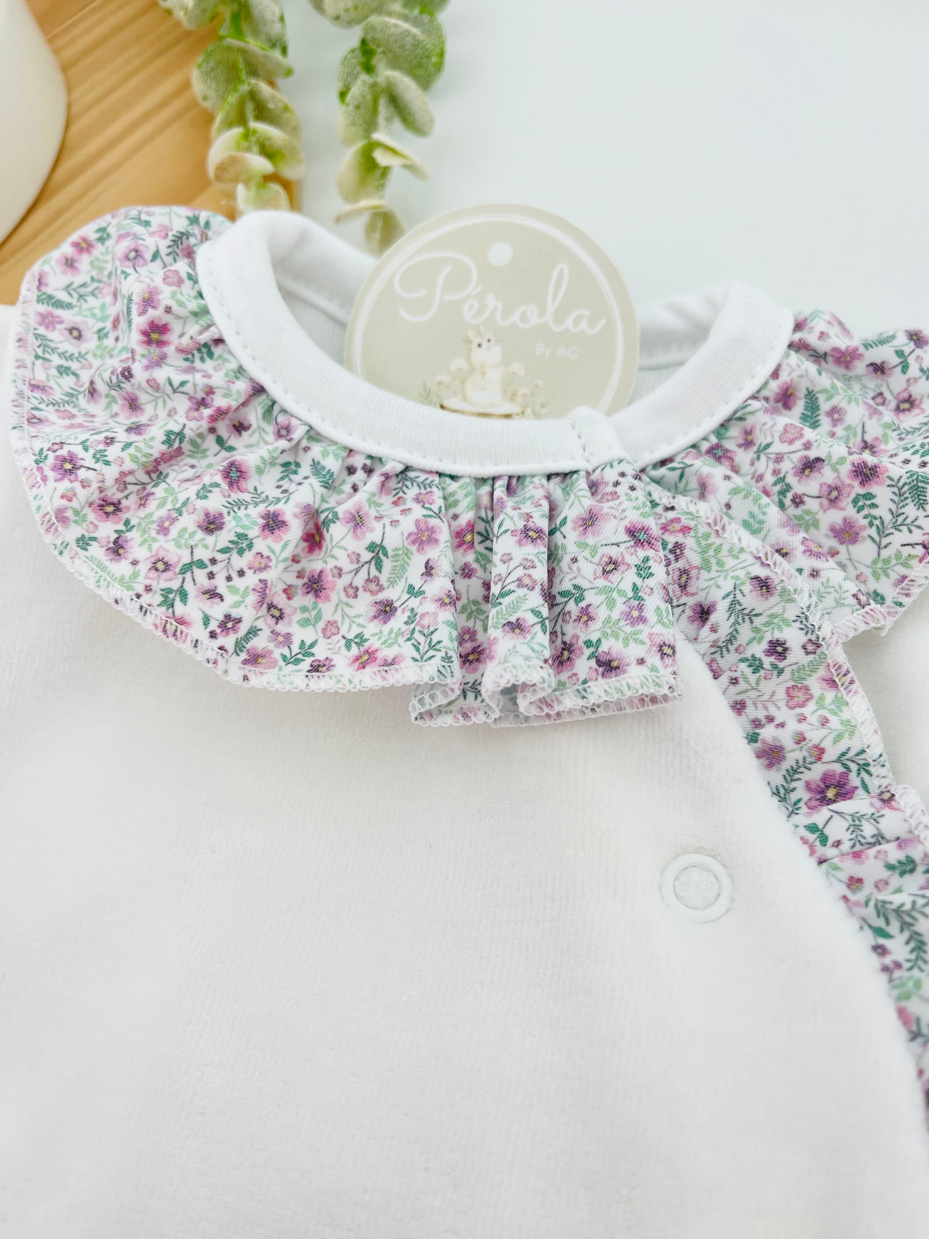 Babygrow em VELUDO- tema flores roxas