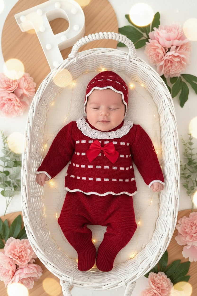 Conjunto princesinha de malha com bordado inglês