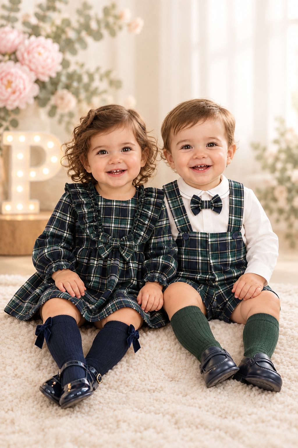 Vestido xadrez verde menina- 6-12-18M