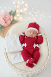 Pack saída de maternidade VERMELHO 5 peças: body, calças, jardineiras, camisola e gorro