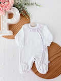 Babygrow Branco tema flores em algodão