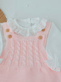 Saída de maternidade rosa: jardineiras, blusa e gorro Outono Inverno