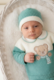 Conjunto malha ursinho: camisola, calças e gorro 0/3M