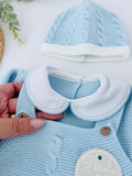 Pack saída de maternidade Azul 5 peças: body, calças, jardineiras, camisola e gorro