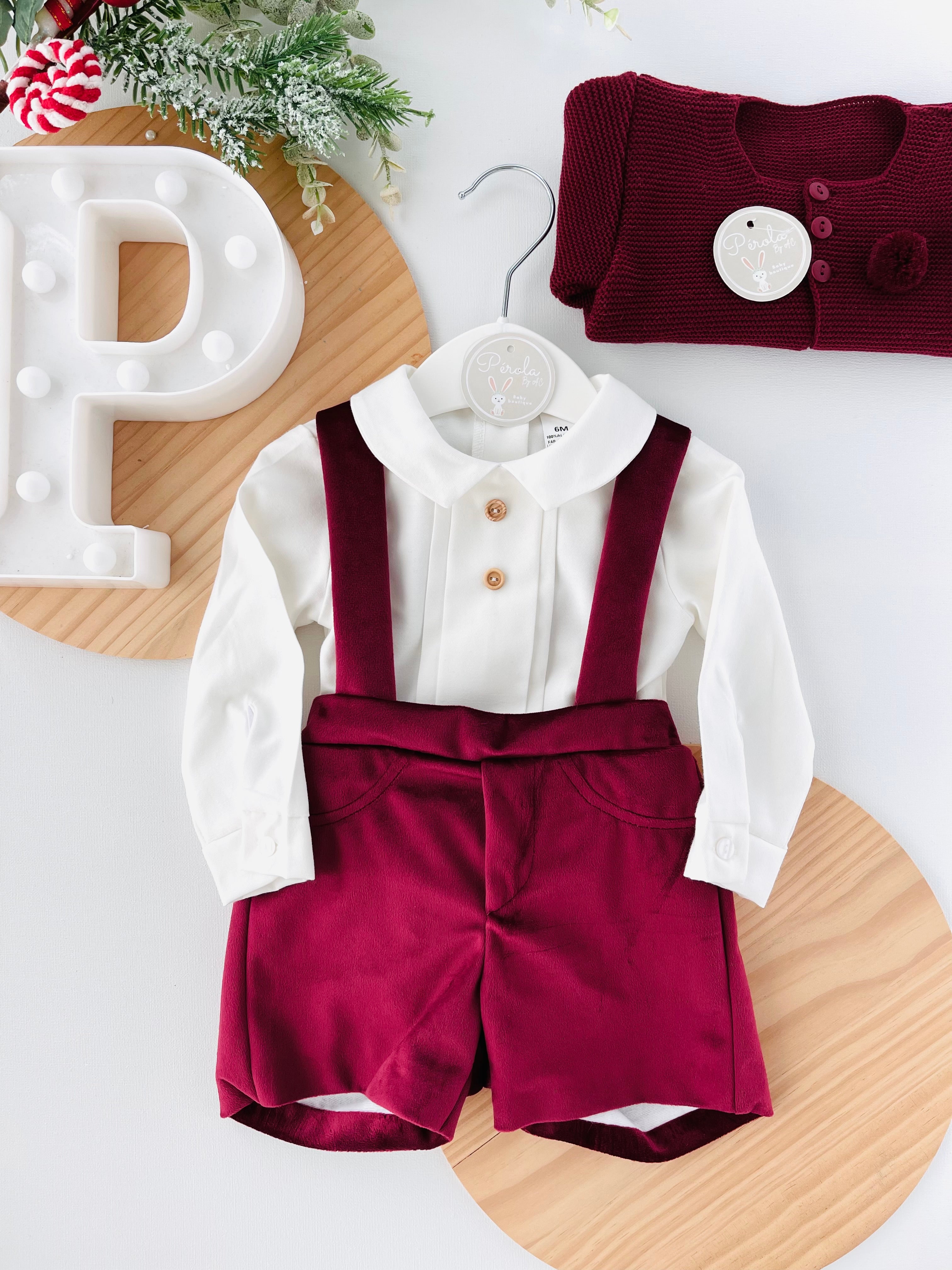 Conjunto premium em veludo: Calções com alças e camisa