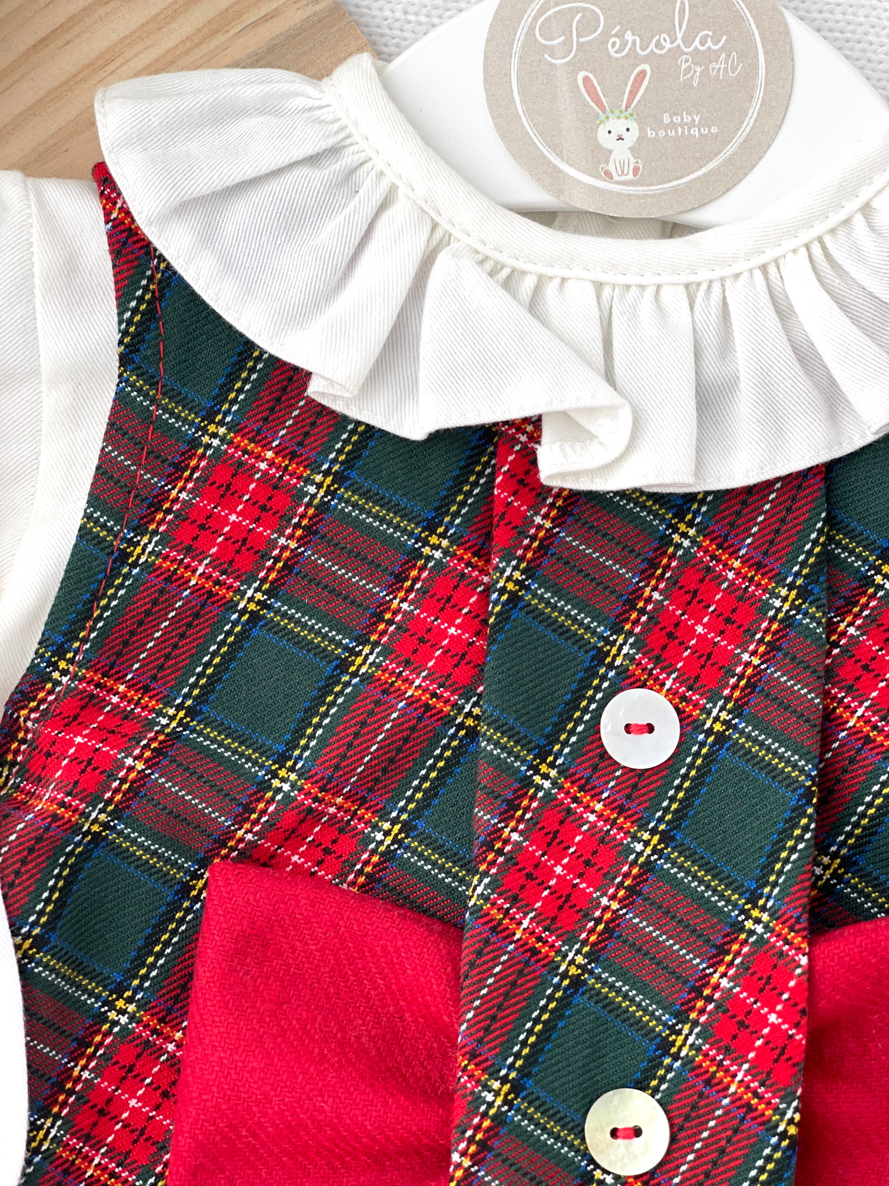 Conjunto laço verde: vestido xadrez  e camisa