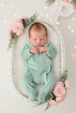 Babygrow tema flores em VELUDO verde