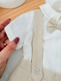 Conjunto especial cerimónia para menino: calções, camisa e laço