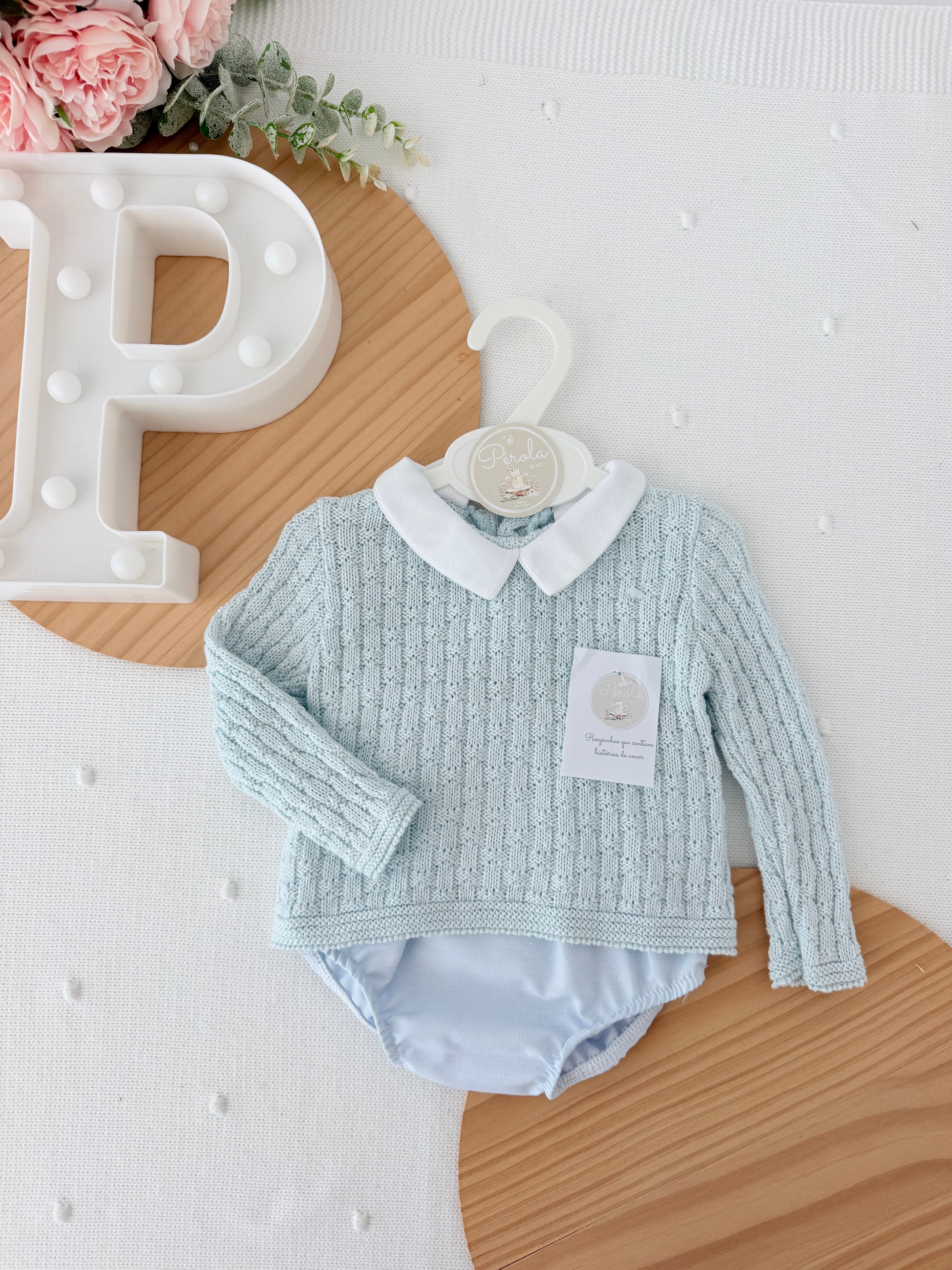 Conjunto azul : camisola e tapa fraldas 1/3M