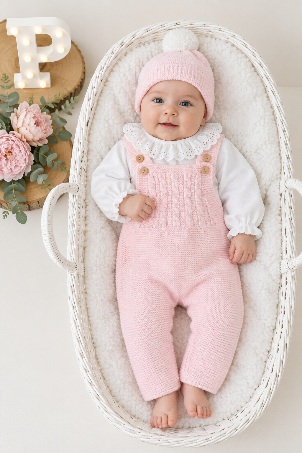 Saída de maternidade rosa: jardineiras, blusa e gorro Outono Inverno