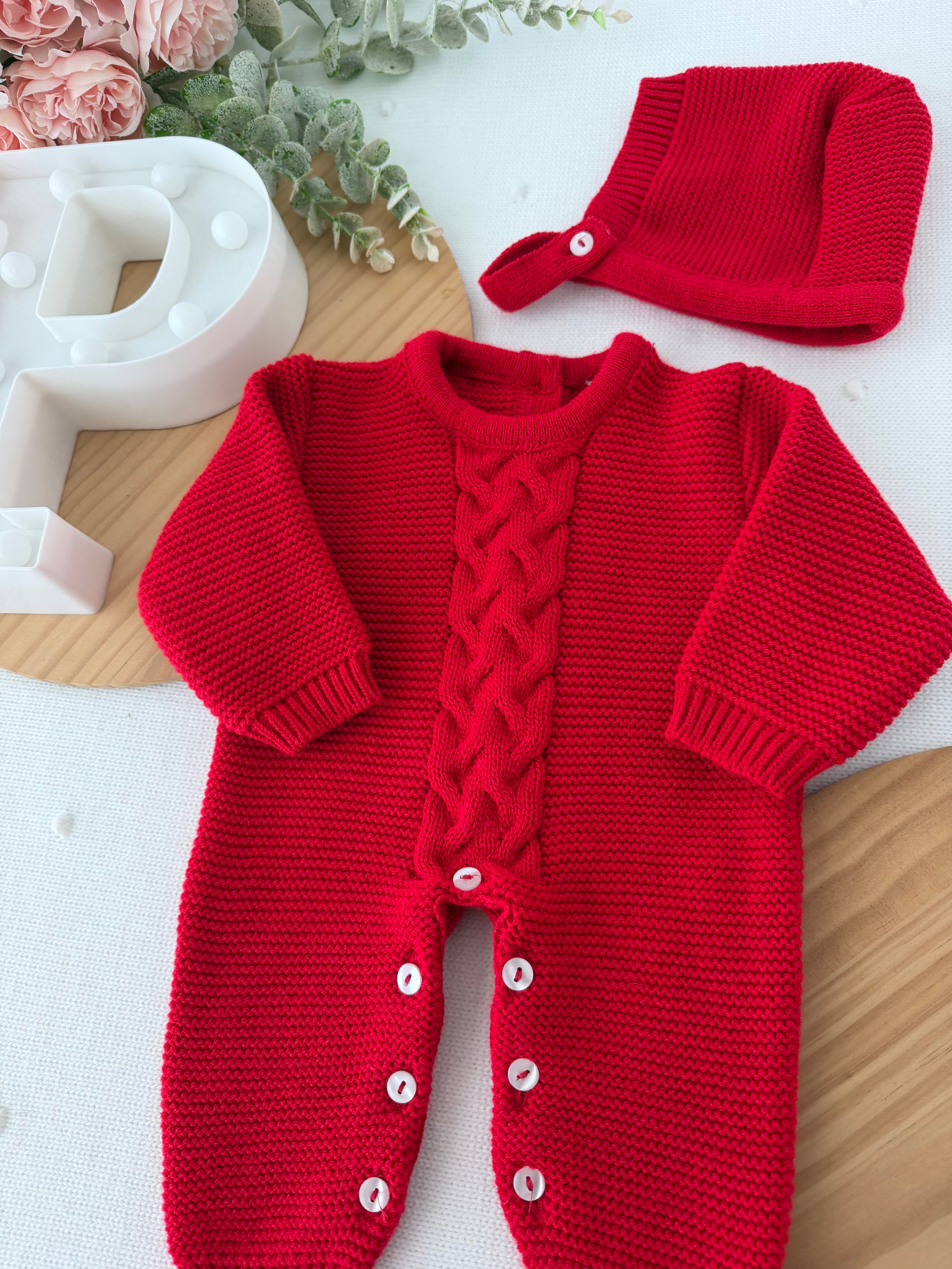 Babygrow e touca vermelho- saída de maternidade