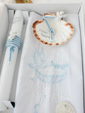 Conjunto para Batizado: vela, toalha e concha Batizado Pomba