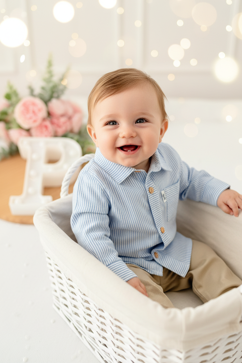 Conjunto menino riscas: camisa riscas e calças