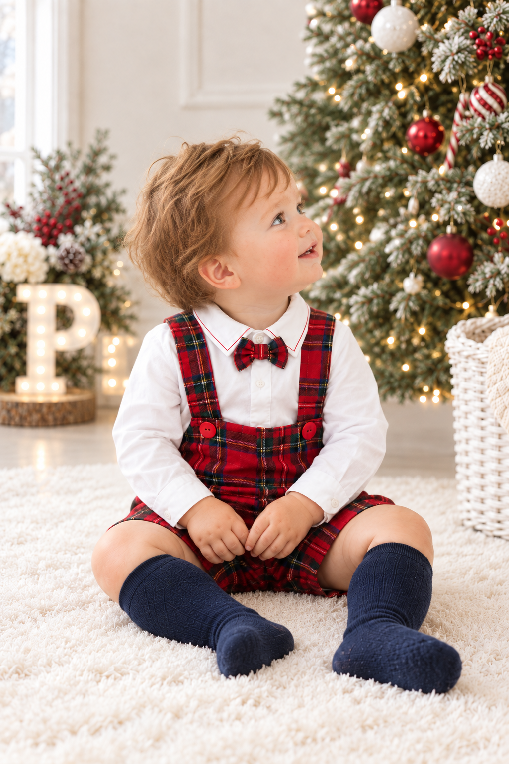 Conjunto xadrez vermelho  menino 6-12-18M