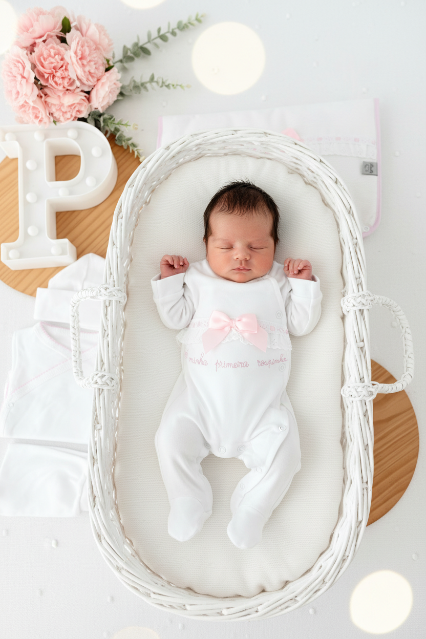 Conjunto primeira roupinha algodão tema renda- oferta carapins