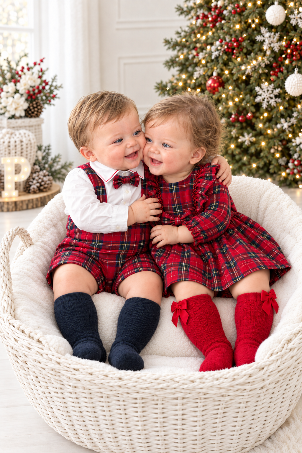 Conjunto xadrez vermelho  menino 6-12-18M