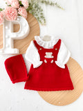 Conjunto ursinho: vestido, blusa e touca
