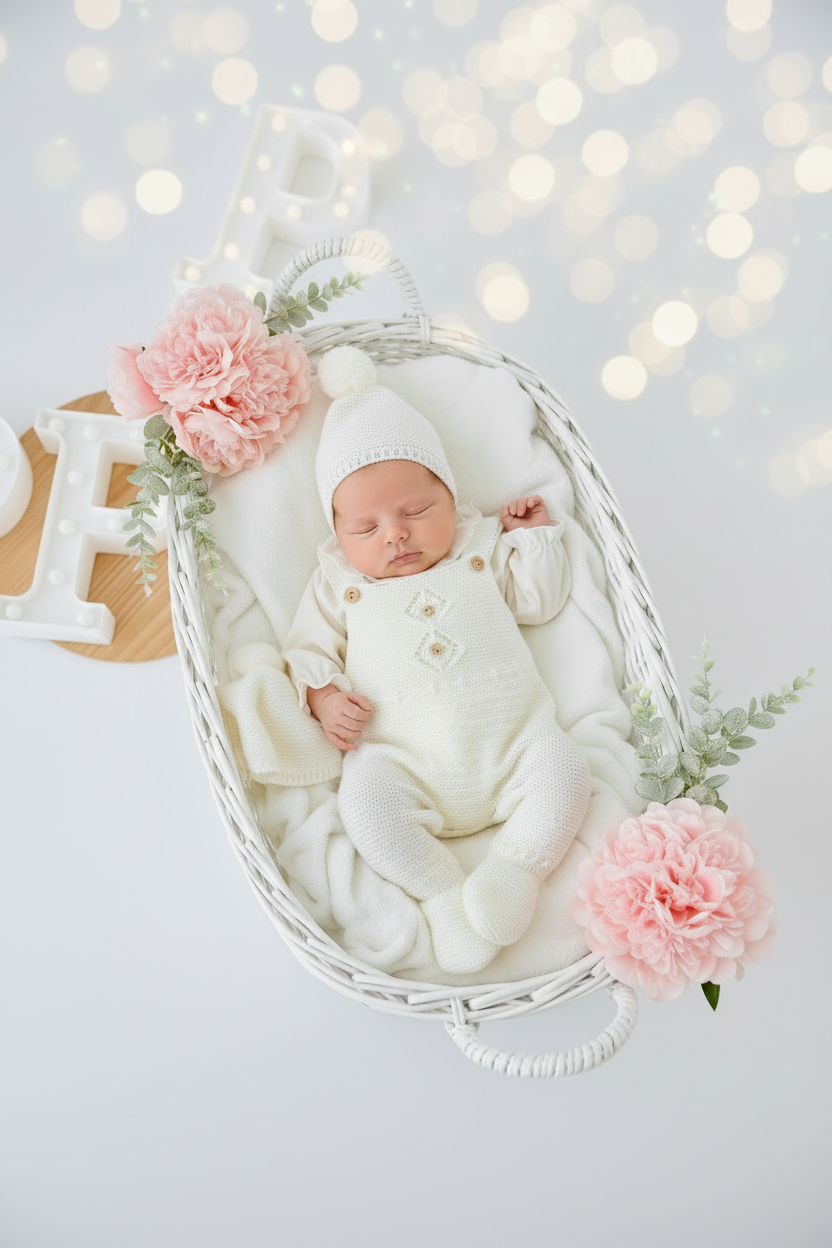 Saída de maternidade: blusa, gorro e jardineiras pé