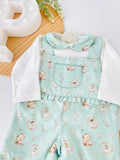 Conjunto fadas verde : jardineiras e camisola com carda