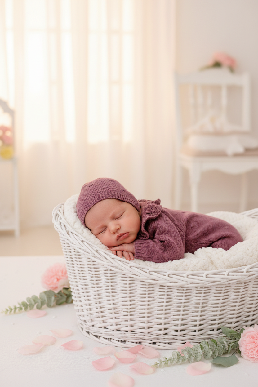 Babygrow e touca Berinjela em malha Outono Inverno