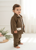 Conjunto menino bombazine 3 peças: casaco, calças e camisola