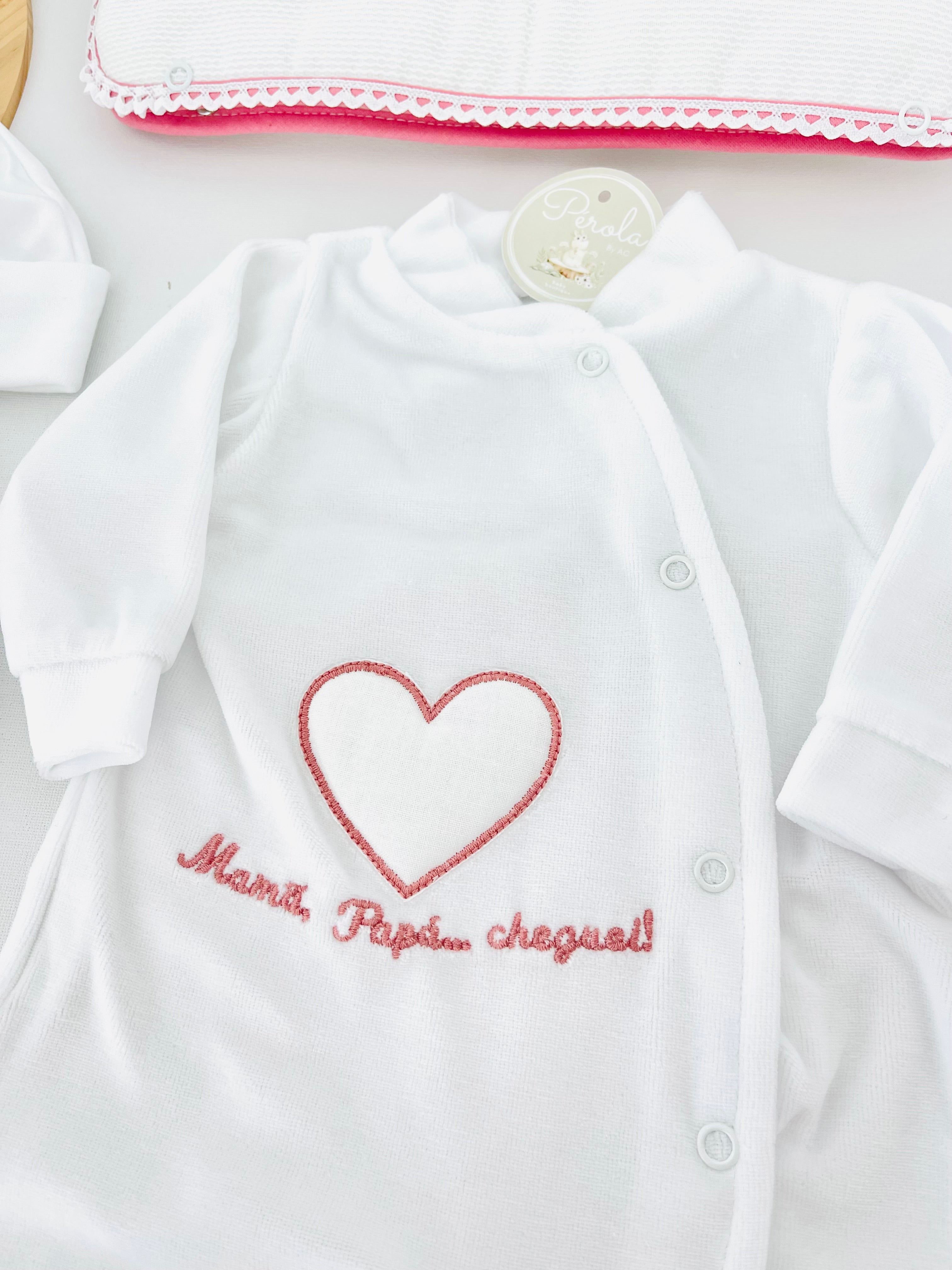 Conjunto primeira roupinha veludo- Mamã Papá cheguei