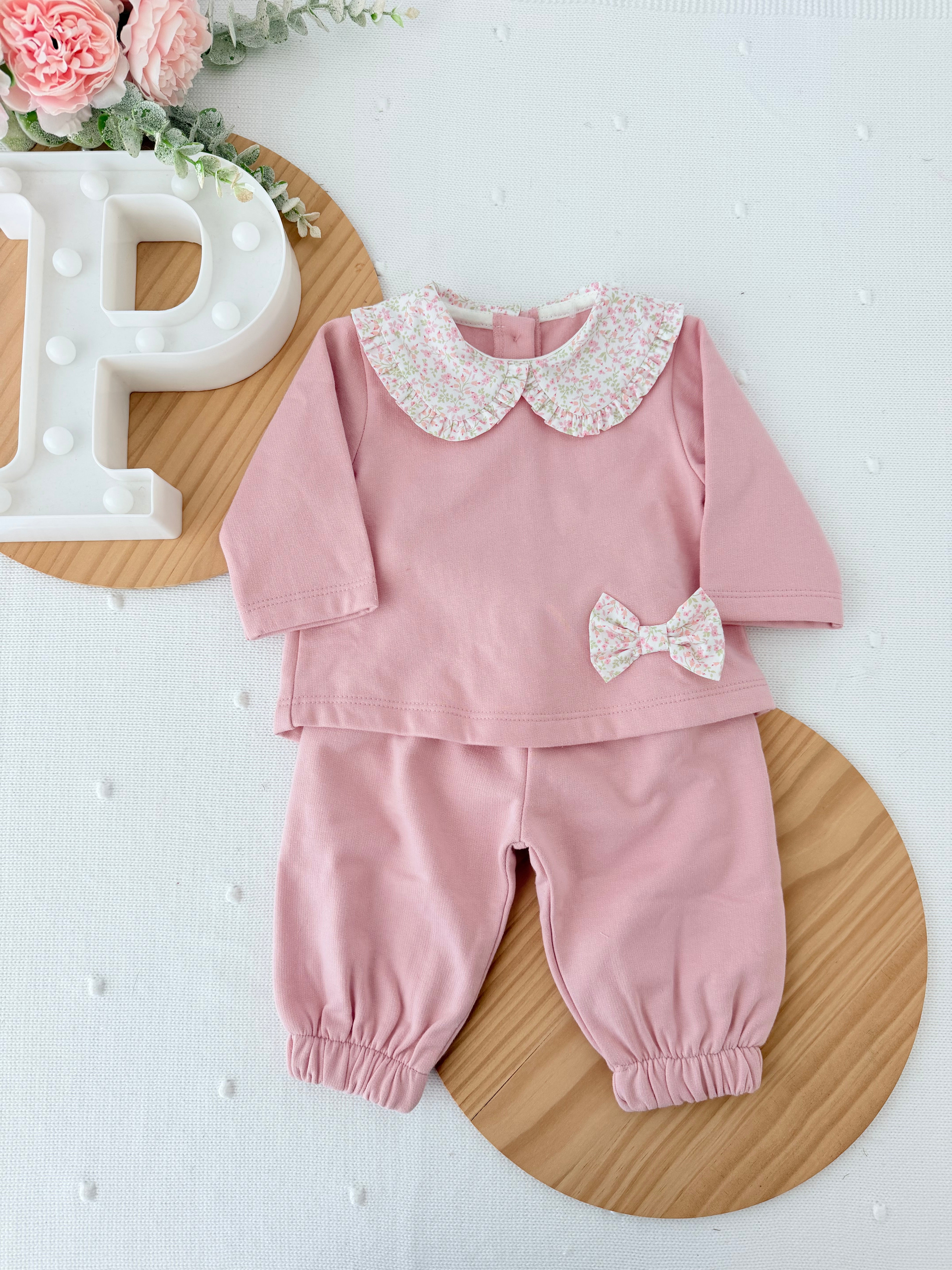 Conjunto rosa velho: túnica e calças 3 a 12M