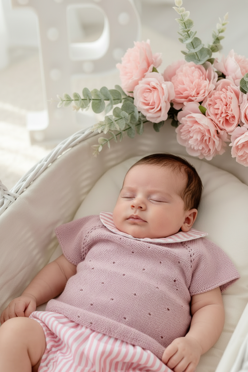 Conjunto riscas rosa: camisola e tapa fraldas