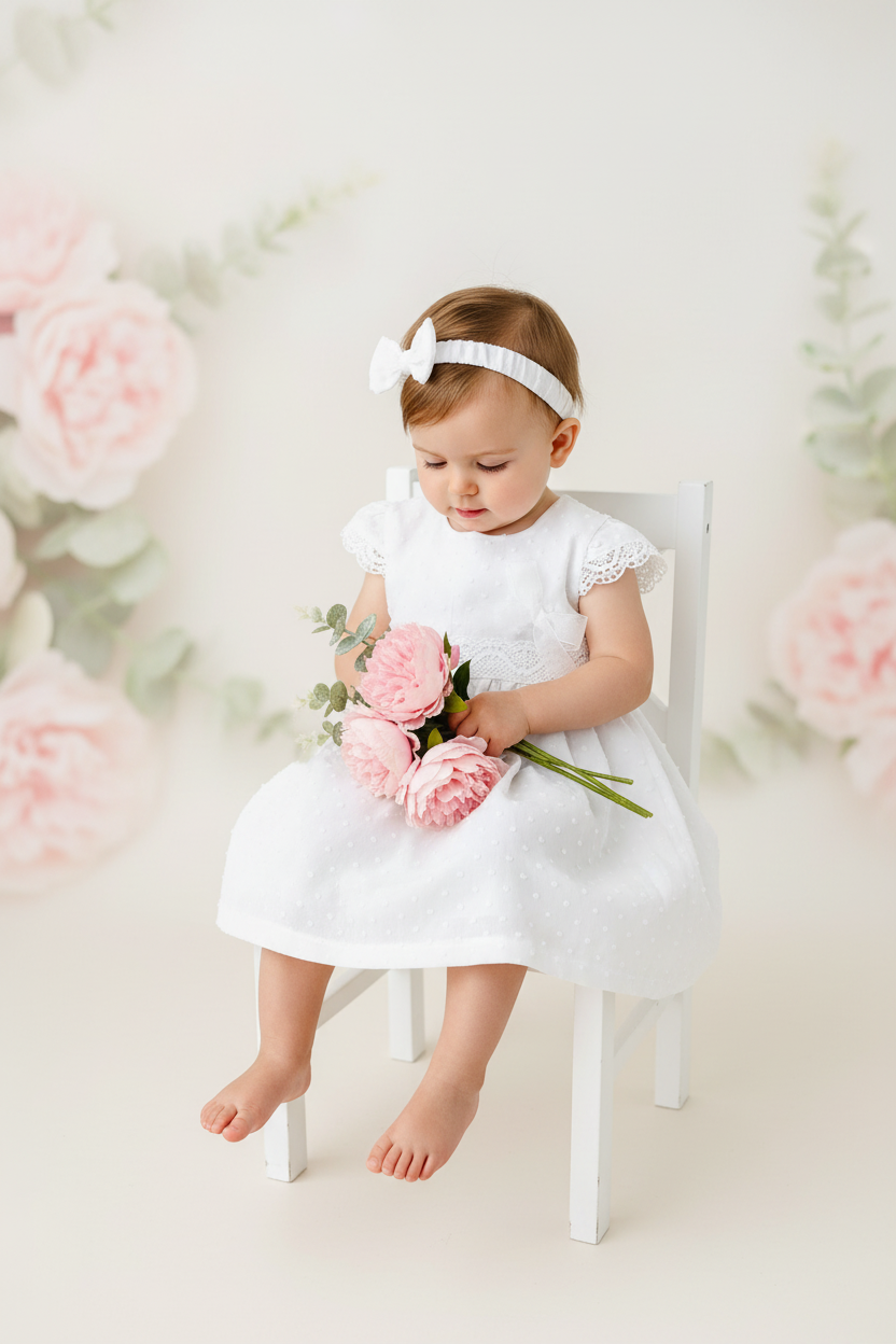 Conjunto plumeti branco: vestido e fita