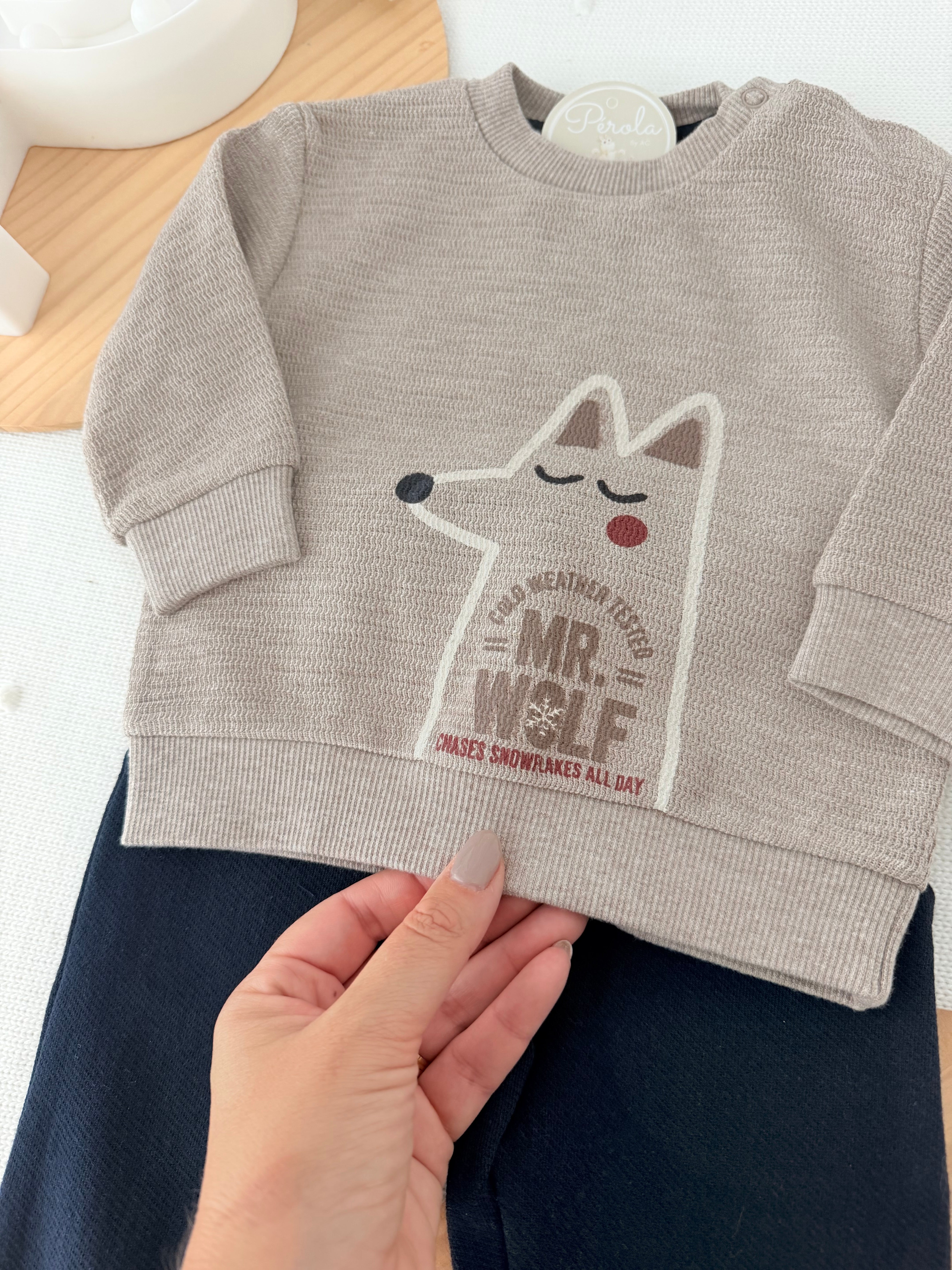 Conjunto menino lobo: camisola e calças de tecido