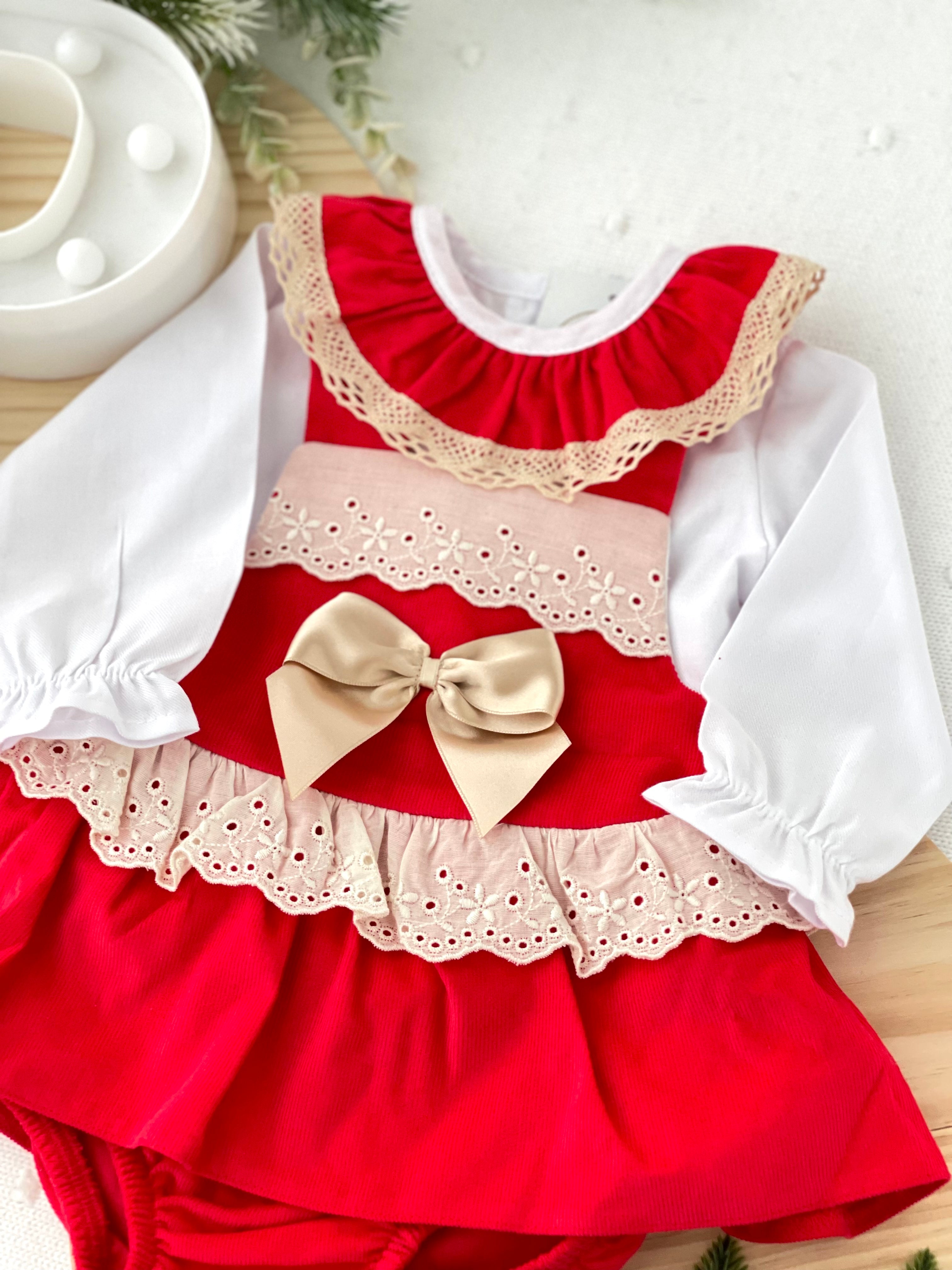 Conjunto Maria: fofo e blusa bombazina vermelho